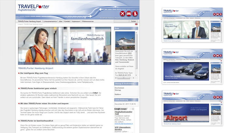 Webdesign, Webseite Travelporter auf CMS Basis