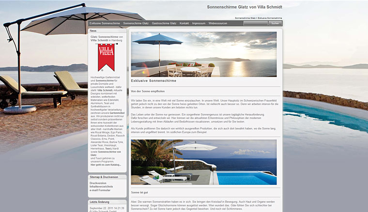 Webdesign, Webseite Glatz Sonnenschirme